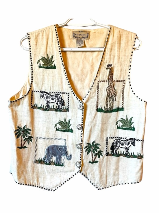 New Direction Jackets & Blazers - Vintage Safari Embroidered Animal Vest Linen Blend Medium